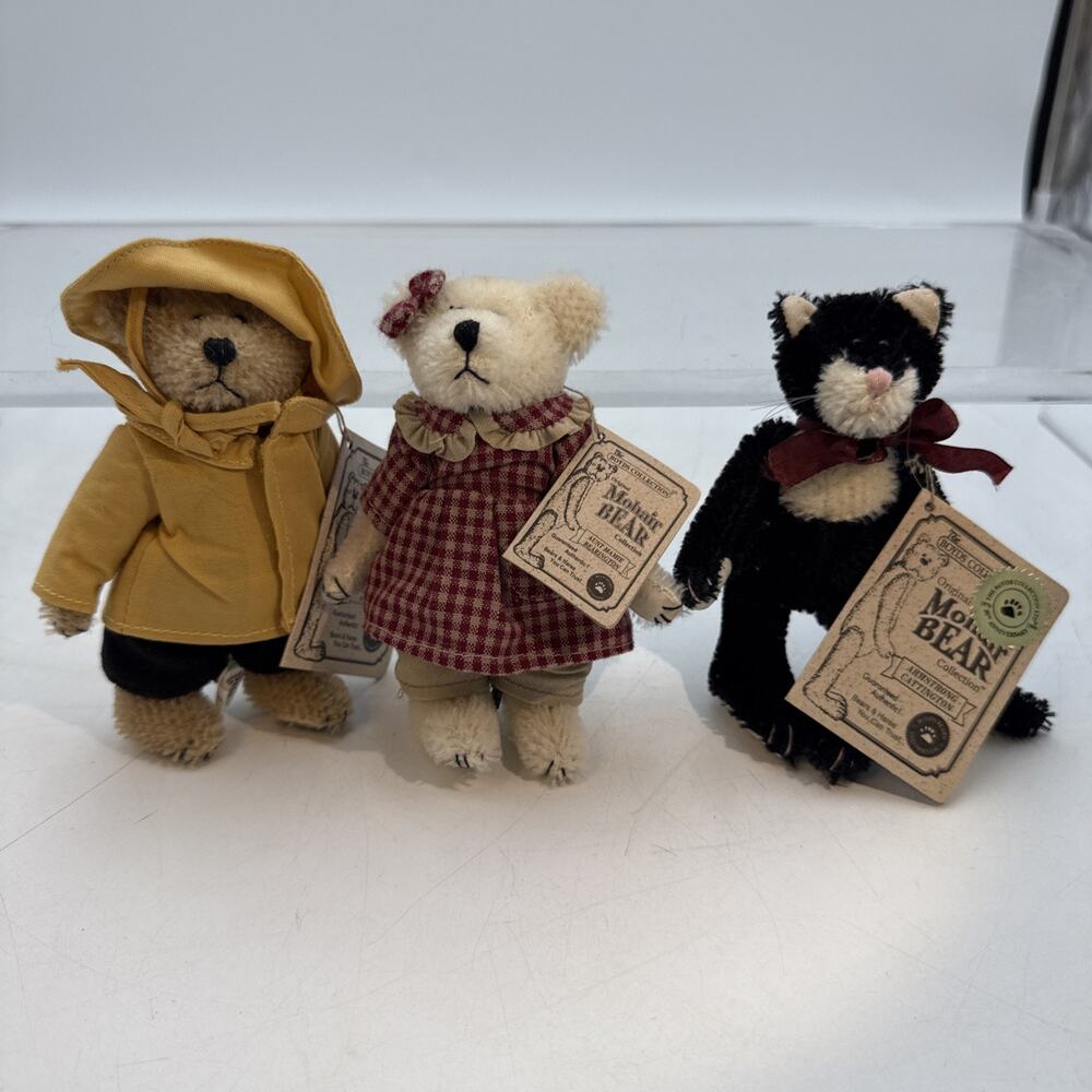 3 Boyd's Mini Mohair Bears - Aunt Mamie, Nantucket P Bearington & Armstrong Cat